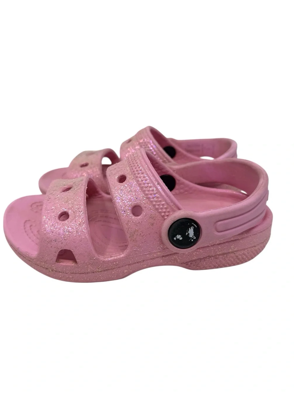 Crocs double strap pink glitter slip on sandals child’s size 8